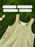 Unisex Cotton Dungaree Shorts – Olive Green Sleeveless Suspender Romper with Pockets