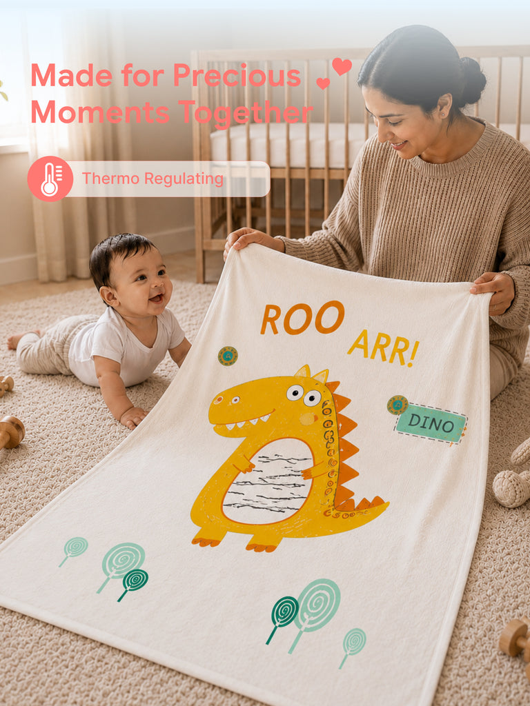 Bamboo Fabric Dino Print Baby Blanket | Ultra Soft Swaddle Blanket | 110 × 110 cm