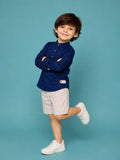 Light Organic Cotton Navy Blue Shirt & Beige Shorts Co-ord Set