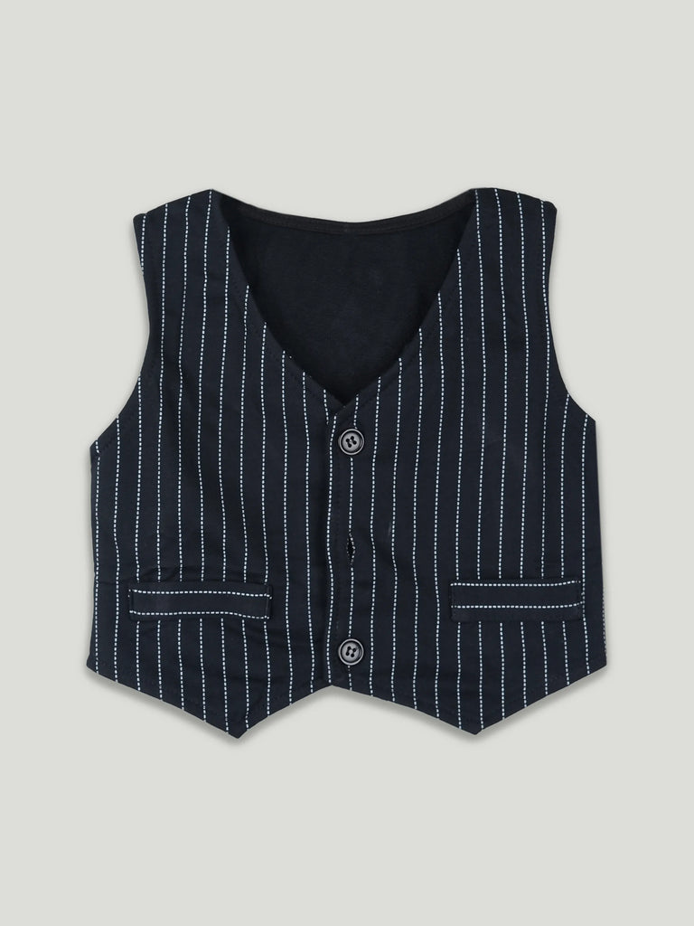 Boys Formal 3-Piece Suit Set – Black Pinstripe Waistcoat, Shirt & Pants with Bow Tie for Kids