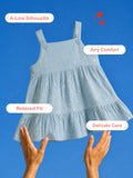 Girls Organic Cotton Sky Blue Floral Print Dress & Bloomers Set with Headband