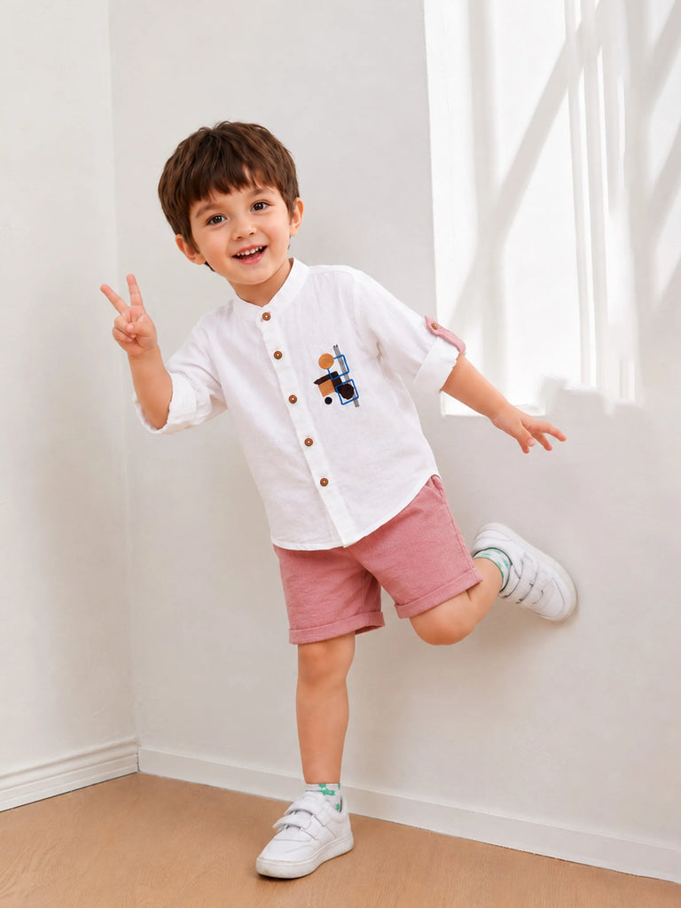 Light Organic Cotton White Shirt & Pink Shorts Co-ord Set