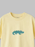 Organic Cotton Cream Crocodile Print Oversized Round Neck Half Sleeve T-Shirt | Unisex