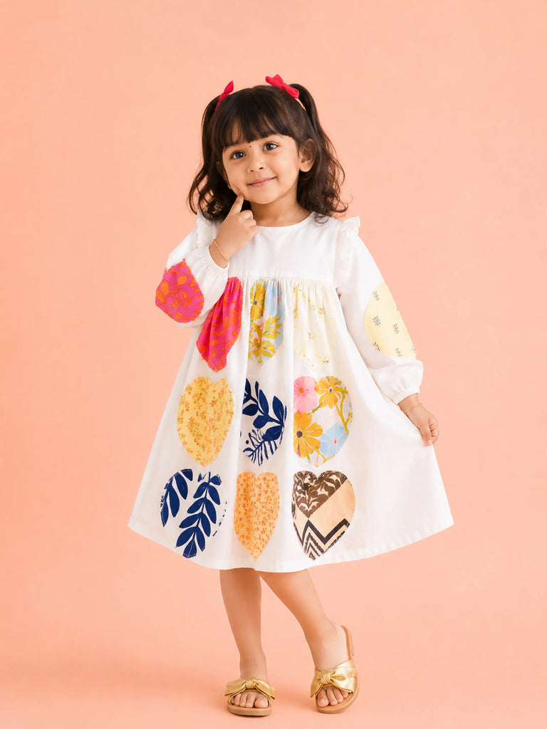 Light Organic Cotton White Printed Full Sleeve Frock Dress