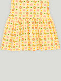 Kidbea Girls Cotton Frock | Floral & Heart Printed Summer Dress | Ruffle Sleeves | Yellow