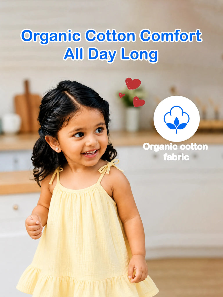 Organic Cotton Girls Sleeveless Summer Dress with Ruffle Hem - Yellow