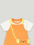 Kidbea Unisex Dungaree Set in Orange – Bright Puppy Themed Overalls with Cozy T-Shirt for Babies