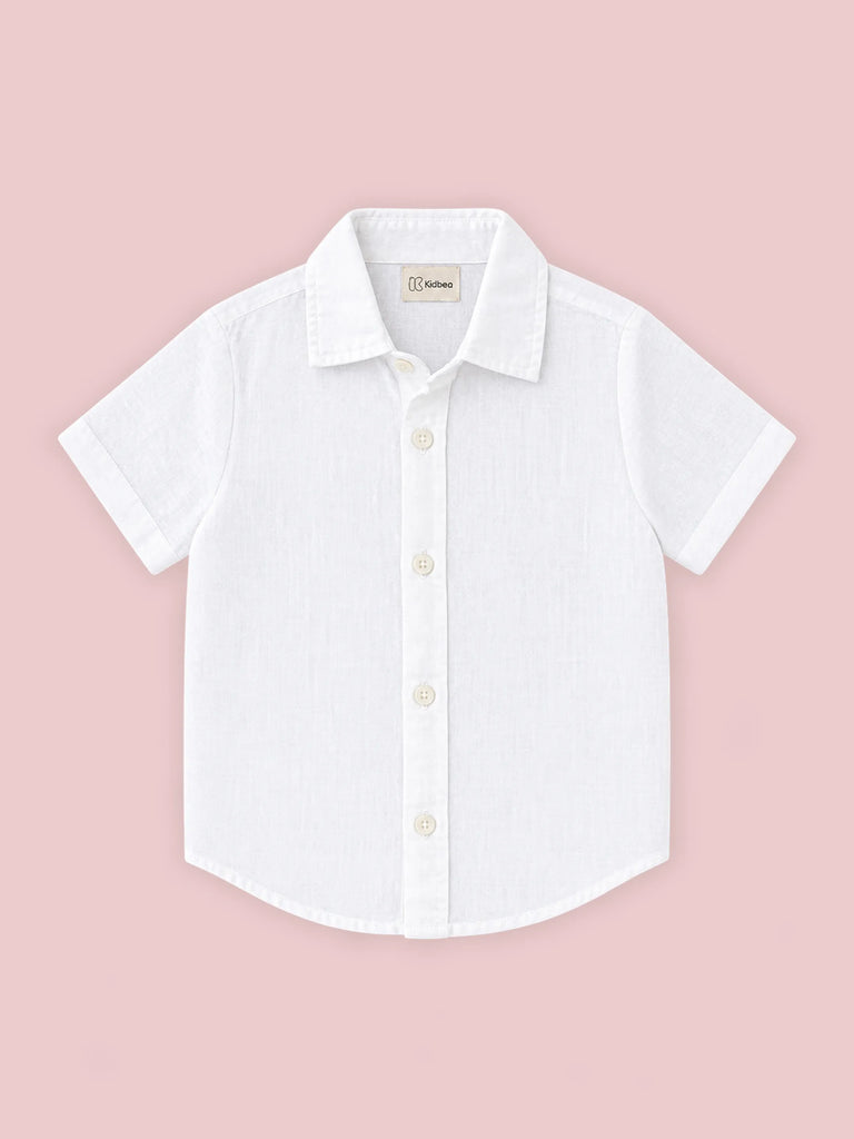 Linen Cotton Girls Shirt Pack of 2 – Pink & White Half-Sleeve Shirts