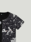 Kidbea Boys Space Theme Co-Ord Set | Cotton T-Shirt and Shorts for Kids | Black