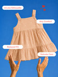 Girls Organic Cotton Beige Floral Print Dress & Bloomers Set with Headband