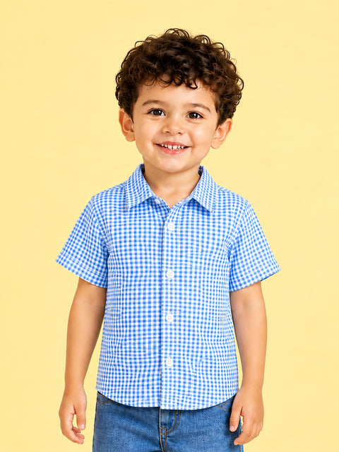 Boys Cotton Blue Gingham Check Shirt