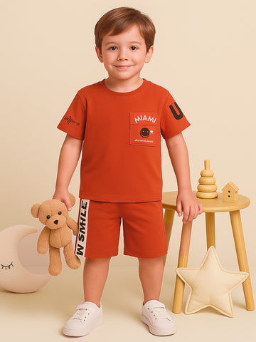 Kidbea Boys Summer T-Shirt and Shorts Co-Ord Set | Soft Cotton Blend Outfit for Kids | Red