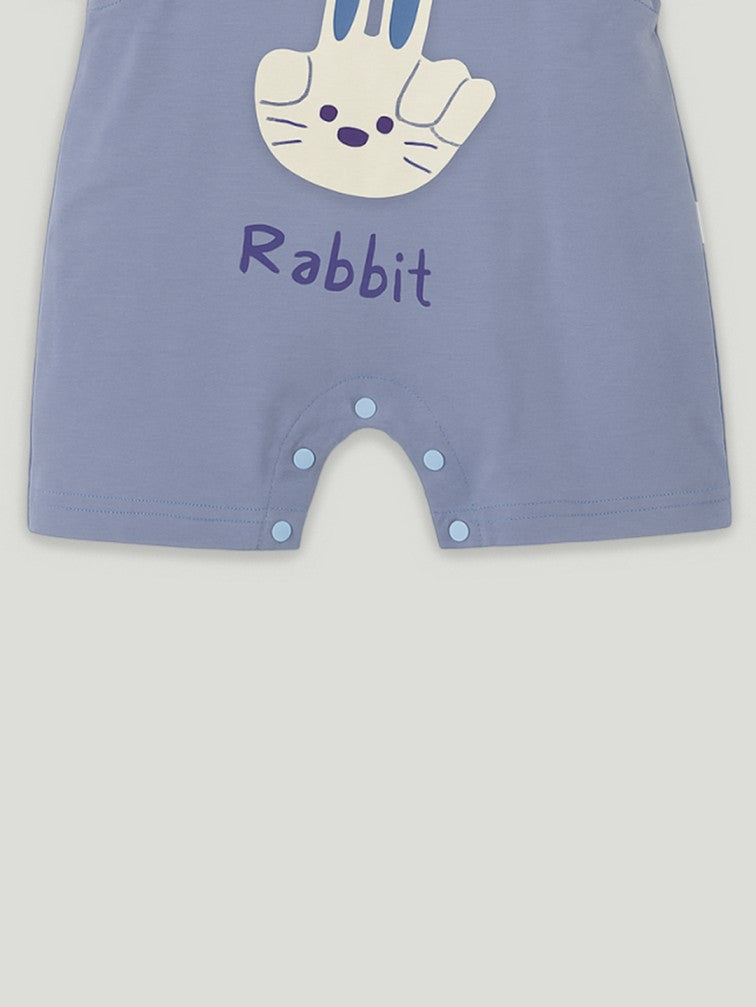 Kidbea Unisex Dungaree Set for Infant Baby | Cute Rabbit Design Overalls with T-Shirt | Purple