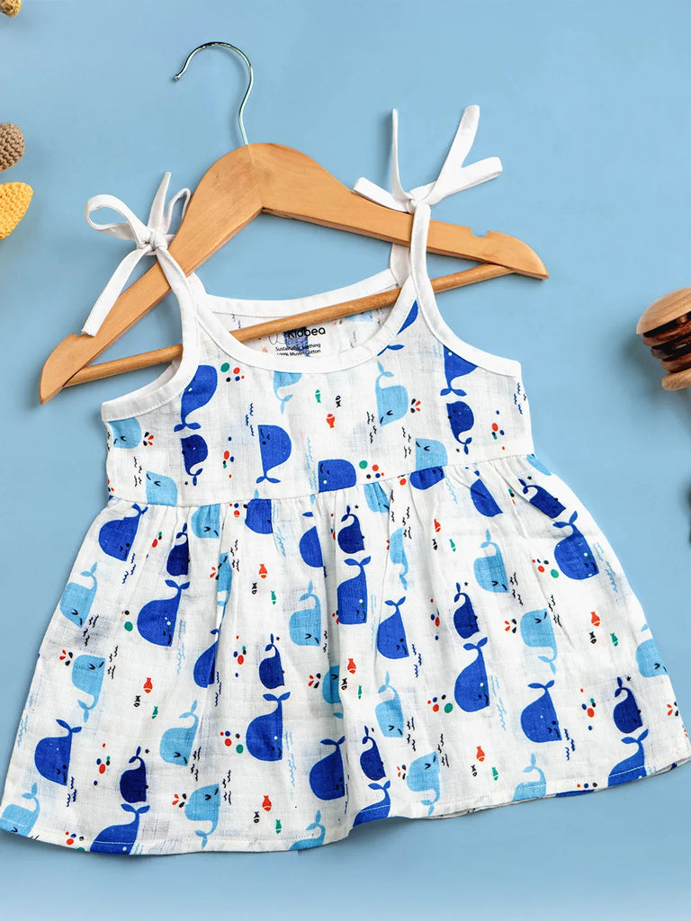 Extra Soft Muslin Baby Girls Frock Pack of 5 – Ice Cream, Star, Car, Whale & Rainbow Prints