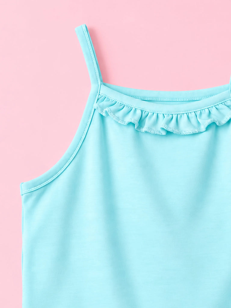 BambooTEC™ Bamboo Girls Camisole – Aqua Blue Sleeveless Ruffle Camisole