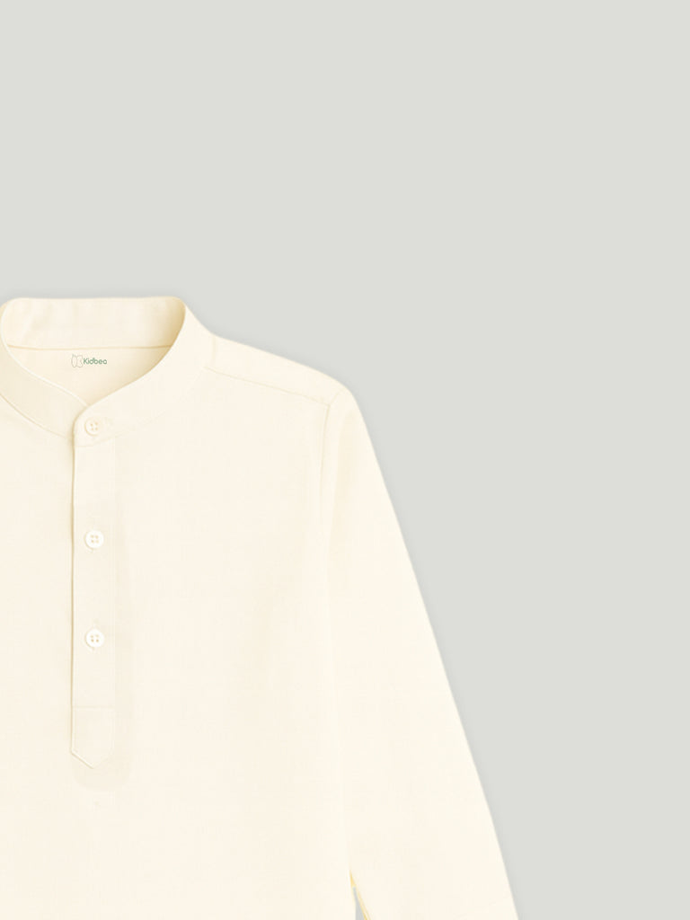 Kidbea Boys Kurta Pajama with Asymmetric Embroidered Jacket | Ethnic Wear Set for Weddings & Festivals | Cream