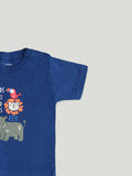 Organic Cotton Onesie, T-shirt & Pant 3 Piece Set Elephant & Text Printed for Unisex Baby - Blue & Green