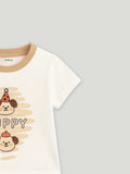 Kidbea Unisex Dungaree Set in Brown – Earthy Tone Puppy Design Overalls Paired with Matching Tee