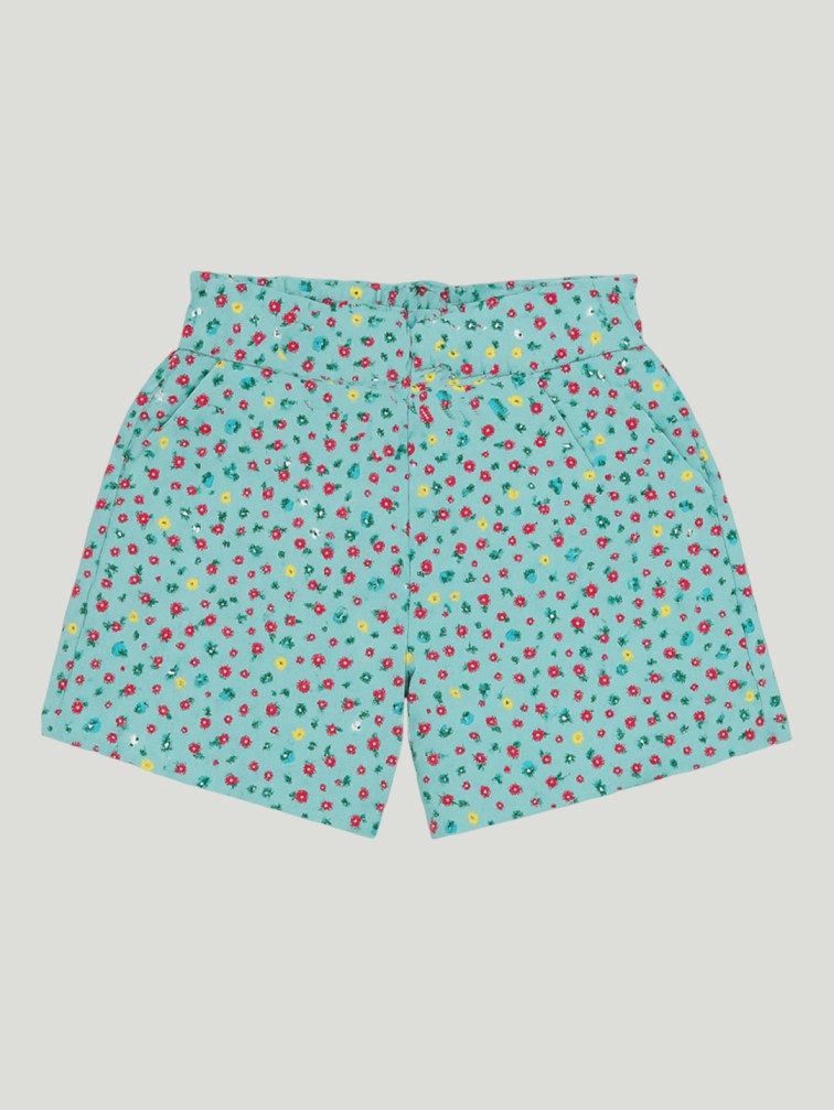 Kidbea Girls Floral Print Clothing Set | Ruffle Sleeve Top and Matching Shorts | Teal