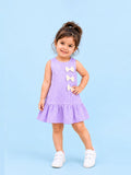 Girls Cotton Gingham Frock – Lavender Check Dress with White Bow Details