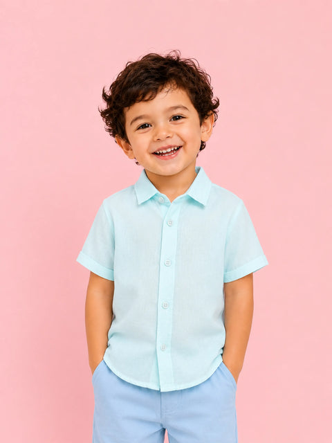 Boys Linen Cotton Pastel Blue Shirt