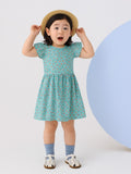 Kidbea Girls Cotton Frock | Soft & Breathable Fabric | Flutter Sleeve Casual Wear for Kids | Teal