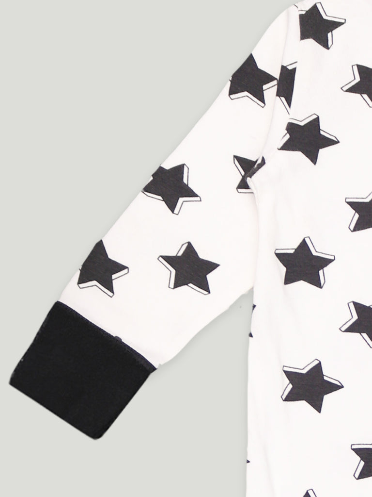Kidbea 100% cotton fabric full sleeves & half buttons romper | Star | Black