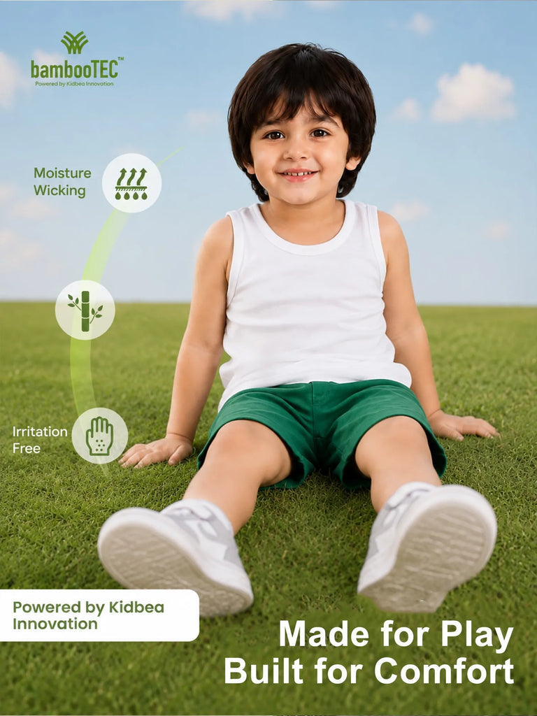BambooTEC™ Bamboo Kids Vest Pack of 4 – White Sleeveless Vests