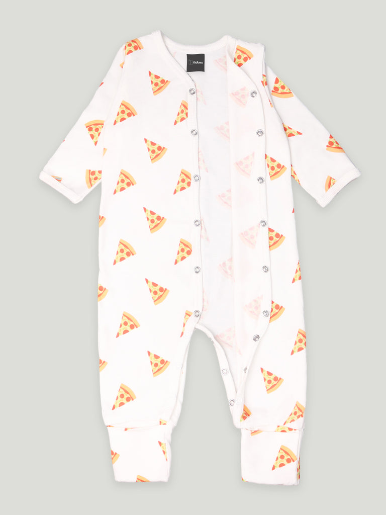 Kidbea 100% Organic cotton Pack of 2 full Buttons romper | Pizza | Flower