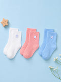 Bamboo Fabric Kids Ribbed Crew Socks Combo Pack – White, Pink & Sky Blue (Pack of 3