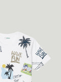Kidbea Boys Beach Theme Co-Ord Set | Summer Cotton T-Shirt and Shorts for Boys | White