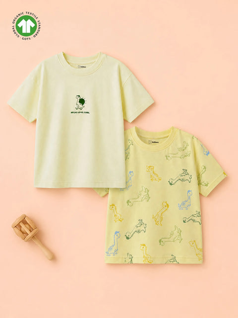 Organic Cotton Dino Print Half Sleeve T-Shirt Combo Pack for Boys (Pack of 2)