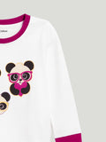 Kidbea Unisex Cotton Night Suit Set | Cute Panda Print | Full Sleeves Pyjama Set | White