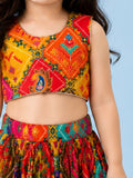 Girls Multicolor Ethnic Crop Top & Skirt Set – Traditional Festive Wear