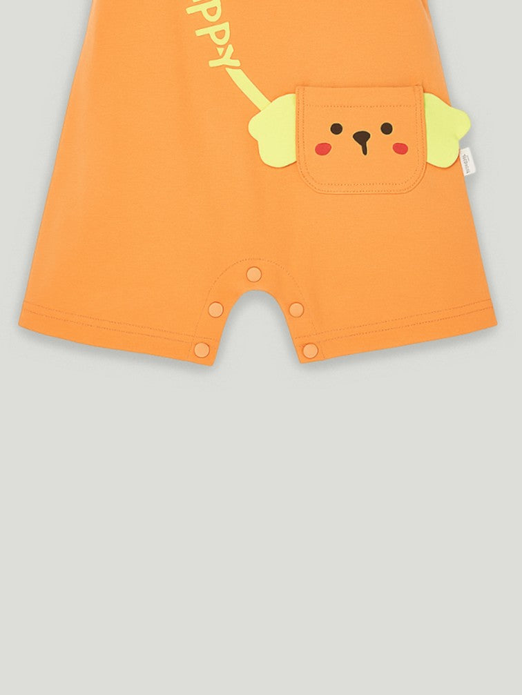 Kidbea Unisex Dungaree Set in Orange – Bright Puppy Themed Overalls with Cozy T-Shirt for Babies