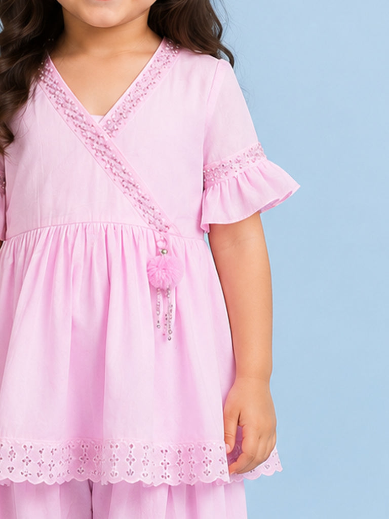 Girls Pink Ethnic Kurta & Dhoti Set – Embroidered Festive Wear