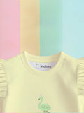 100% Bamboo Cotton Girls Full Sleeves Flamingo Printed Co-Ord Set - Soft Yellow