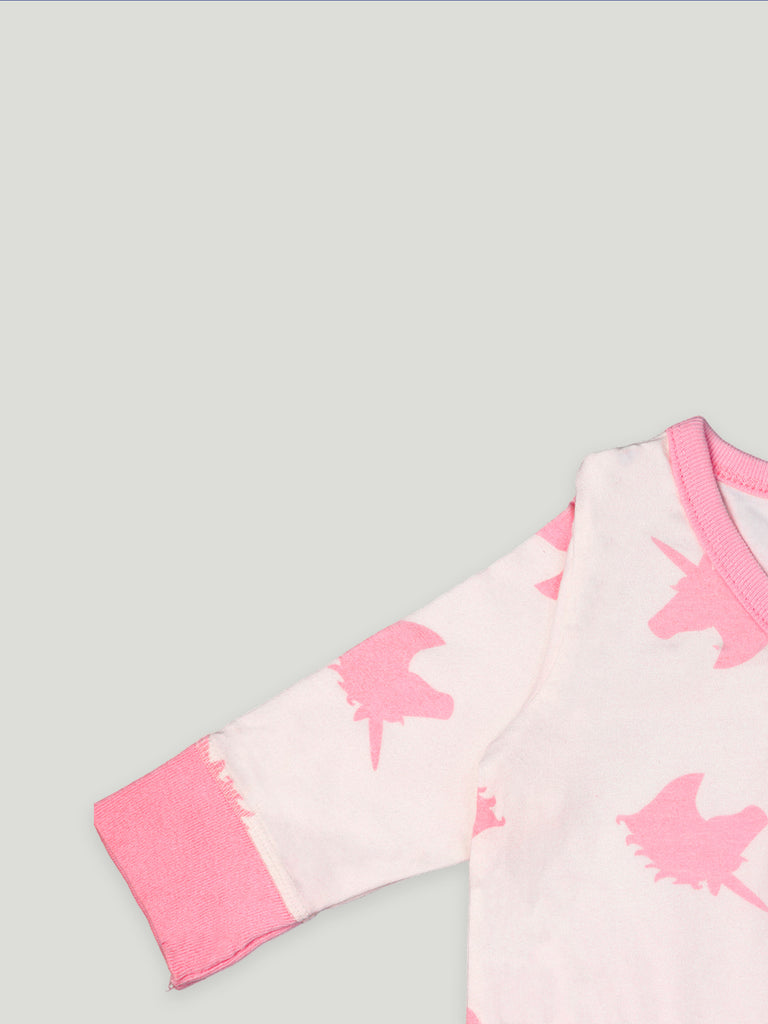 Kidbea 100% Organic Cotton Romper Bodysuit Jumpsuit Combo 2 Designs Color heart and unicorn Printed
