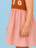 Light Organic Cotton Pink Embroidered Knot Strap Frock Dress