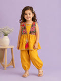 Girls Ethnic Yellow Kurta & Salwar Set – Embroidered Multicolor Jacket Style Festive Wear