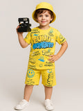 Kidbea Boys Summer Co-Ord Set | Cotton Half Sleeve T-Shirt and Shorts | Yellow