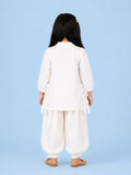 Girls White Embroidered Kurta & Dhoti Set – Colorful Floral Festive Wear