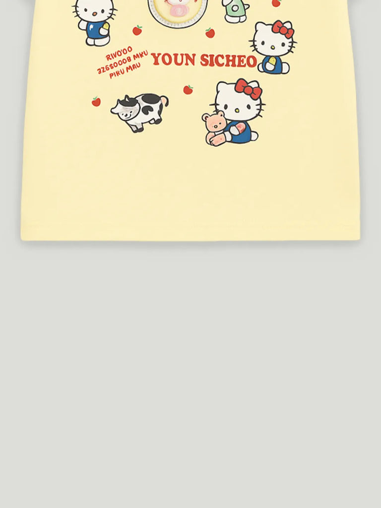 Girls Cotton T-Shirt | Cute Hello Kitty Cartoon Print | Soft & Breathable | Casual Summer Wear for Toddlers & Kids Yellow