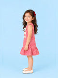 Girls Cotton Gingham Frock – Red Check Dress with White Bow Details