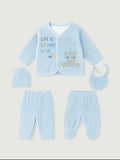 Unisex Baby Winter Wear – 5 Piece Cozy Cotton Set with Cardigan, Pants, Footed Bottom, Cap & Bib