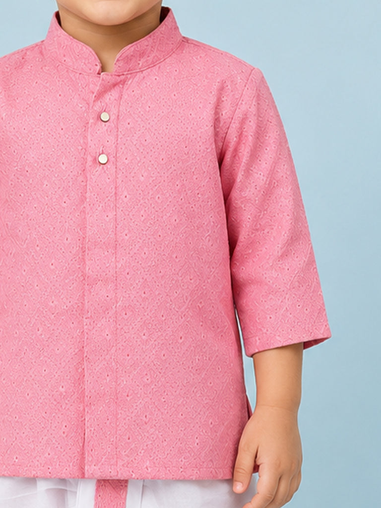 Boys Pink Kurta & White Dhoti Set – Traditional Festive Ethnic Wear