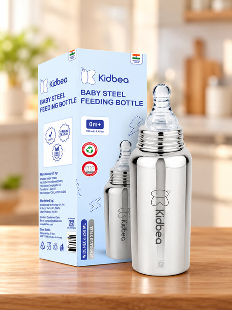 Stainless Steel Feeding Bottle & Nipple (250 ML)