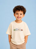 Unisex Bamboo Fabric Cream Happy Adventure Print Oversized T-Shirt