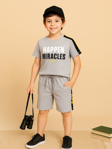 Kidbea Boys Cotton T-Shirt and Shorts Set | Summer Co-Ord Outfit for Kids | Grey