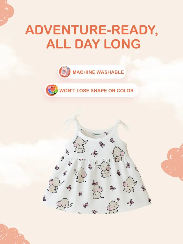 Extra Soft Muslin Baby Girls Frock – Elephant & Butterfly Print Sleeveless Dress